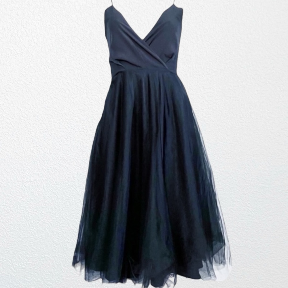 GABY Sophisticated Surplice Neckline Layered Tulle Dress Black. Fits like 2